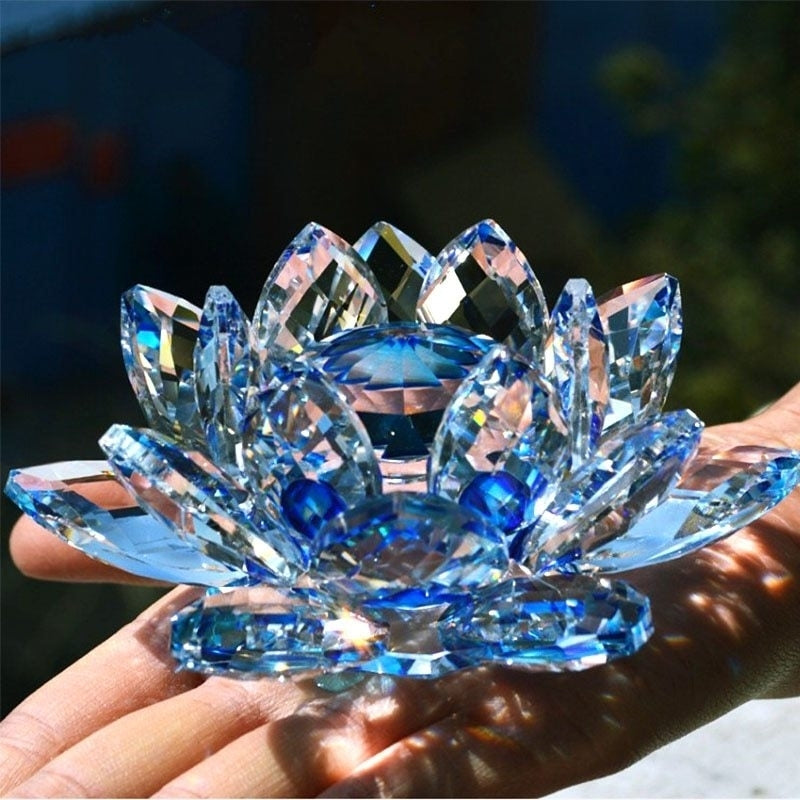 80mm Quartz Crystal Lotus Flower Crafts Glass Paperweight Fengshui Ornaments Figurines Home Wedding Party Decor Gifts Image 1