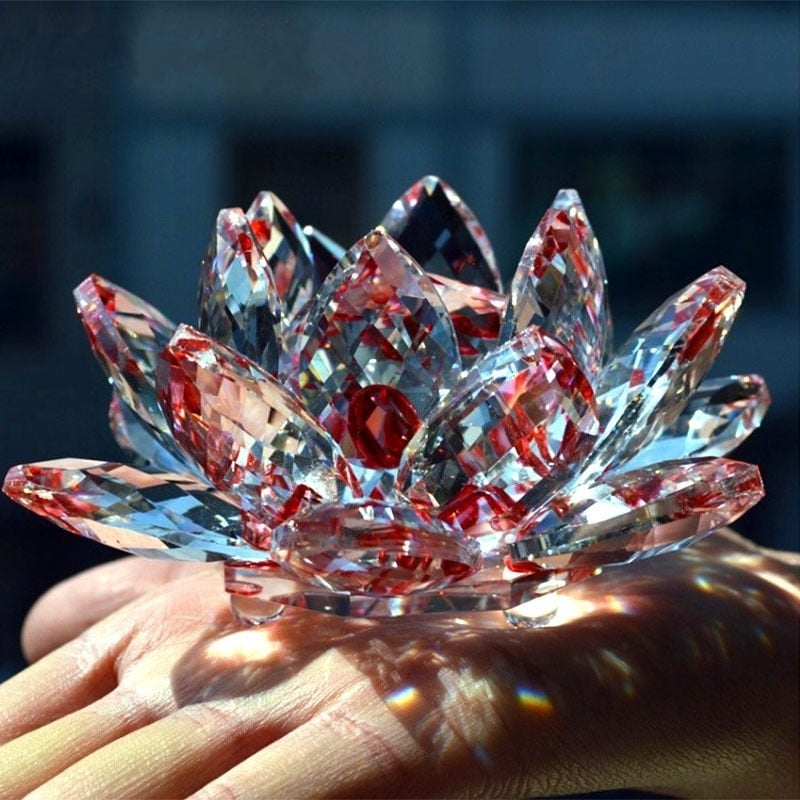 80mm Quartz Crystal Lotus Flower Crafts Glass Paperweight Fengshui Ornaments Figurines Home Wedding Party Decor Gifts Image 6