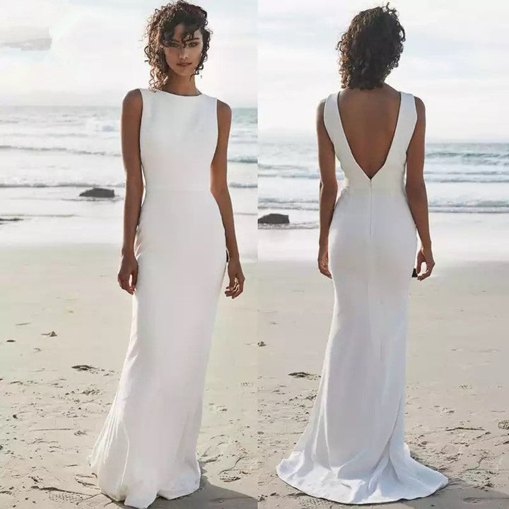 Beach Wedding Dress V Back Soft Satin Floor-length Skirt Mermaid Bride Image 1