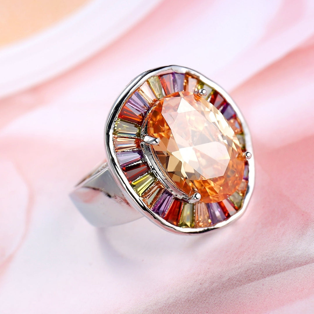 Bridal Big Round Colorful CZ Finger 925 Sterling Silver Rings Image 1