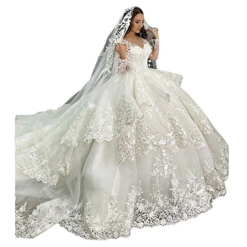 Bridal Off-shoulder Fashion Lace Wedding Dress Trailing Image 3