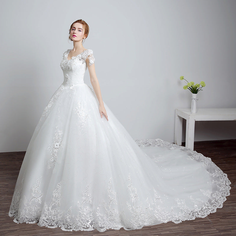 Bride wedding wedding Korean fashion Princess trailing wedding dress  lace strap wedding dress Image 4