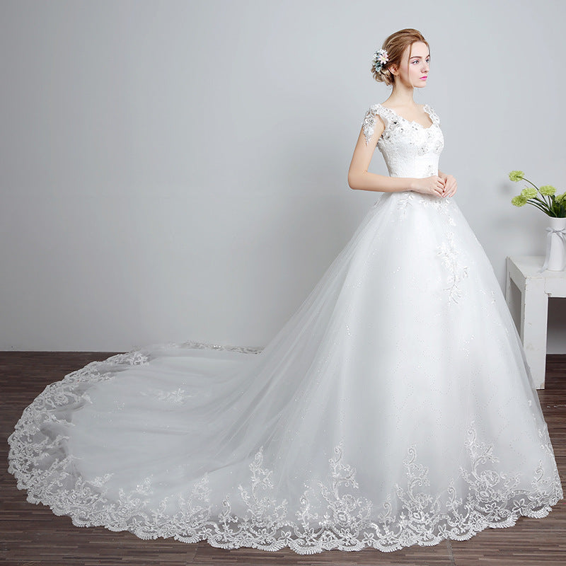 Bride wedding wedding Korean fashion Princess trailing wedding dress  lace strap wedding dress Image 4