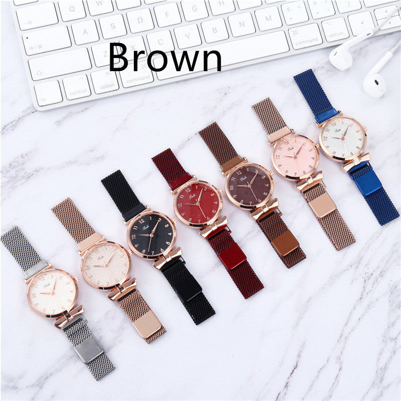 Casual Gift Set Women Disc Mesh Belt Quartz Watch Bracelet Bangle Set 6pcsset Image 4