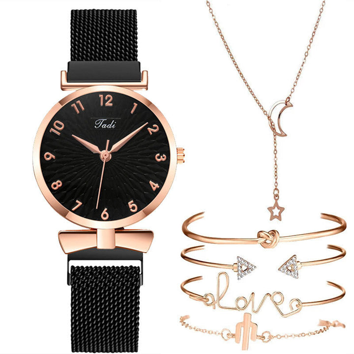 Casual Gift Set Women Disc Mesh Belt Quartz Watch Bracelet Bangle Set 6pcsset Image 11