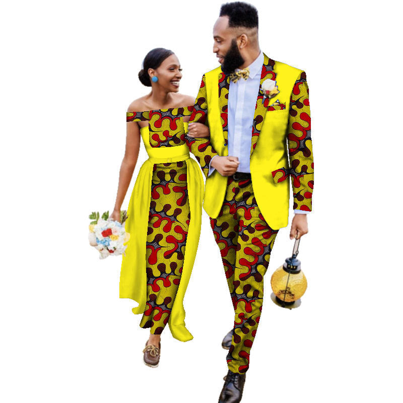 Cotton African Couple Wearing Wedding Dress Suits And Dress Sets Image 1