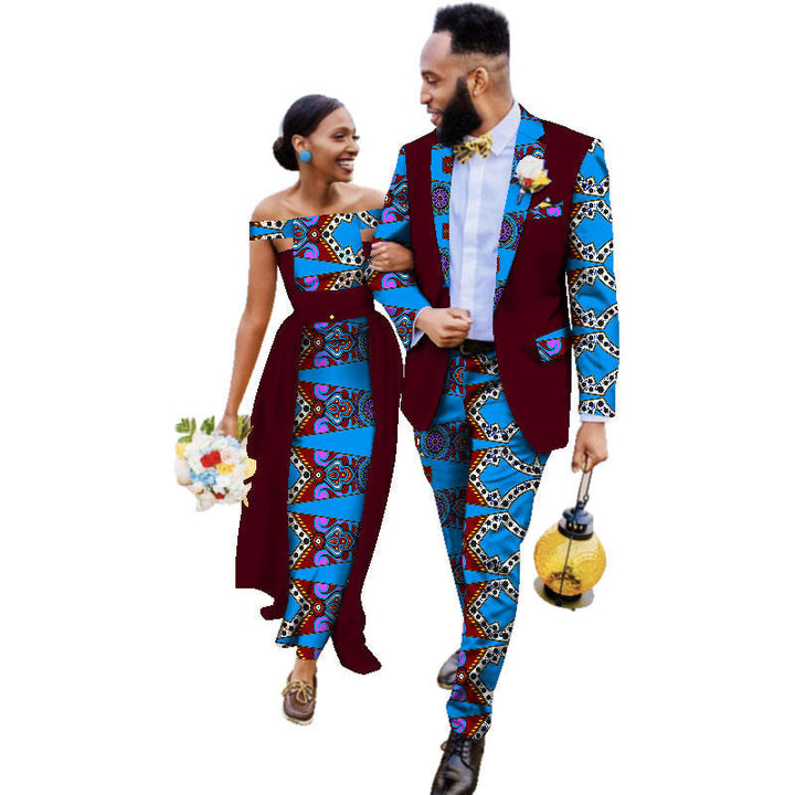 Cotton African Couple Wearing Wedding Dress Suits And Dress Sets Image 2