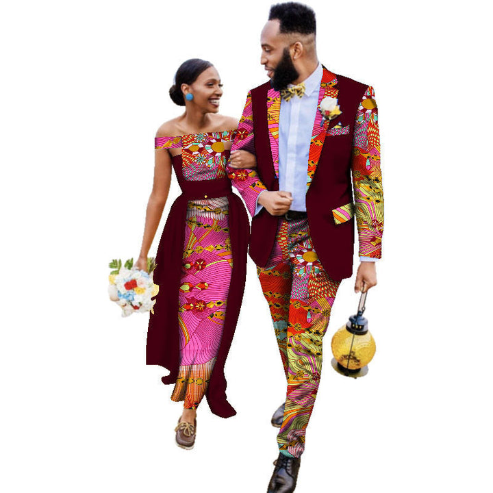 Cotton African Couple Wearing Wedding Dress Suits And Dress Sets Image 3