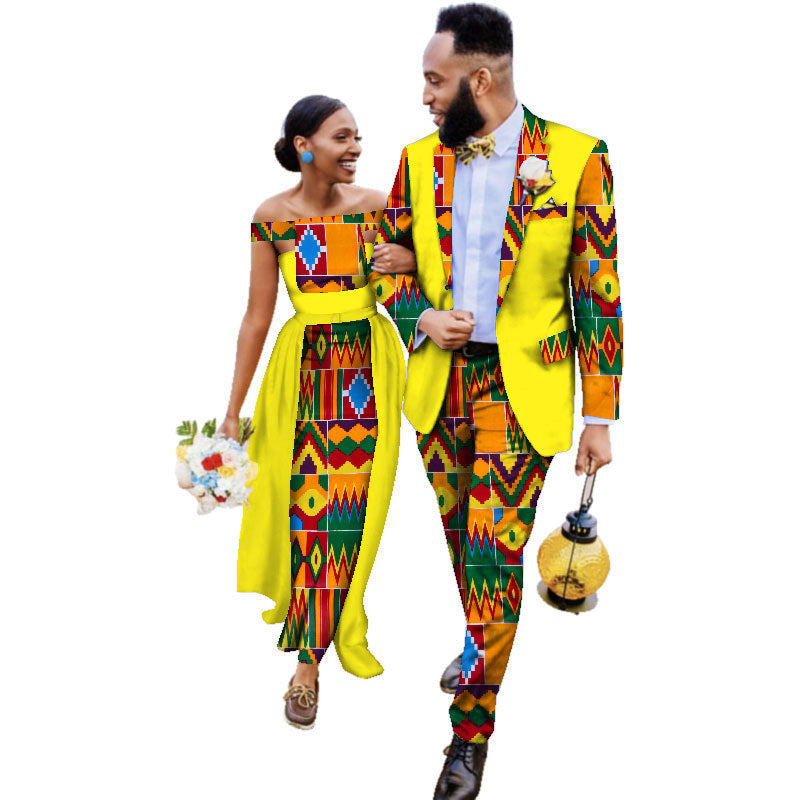 Cotton African Couple Wearing Wedding Dress Suits And Dress Sets Image 6