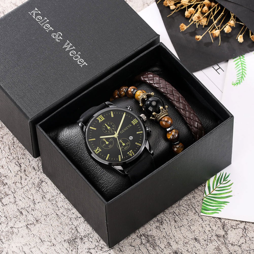 Gift Box Set Mens Quartz Watch Bracelet Fashion Image 1