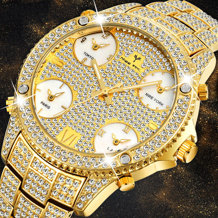 Luminous Waterproof Watch Steel Band Mens Watch Tyrant Gold Diamond Watch Image 2