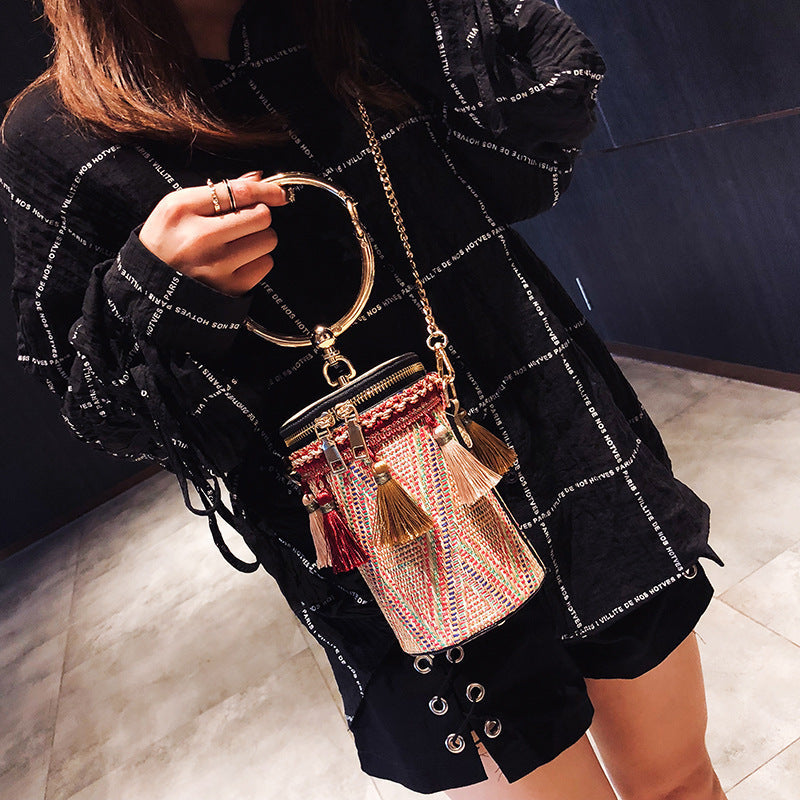 Luxury Handbag Women Bag Designer Retro Weave Feather Tassel lady Shoulder Bag Image 6