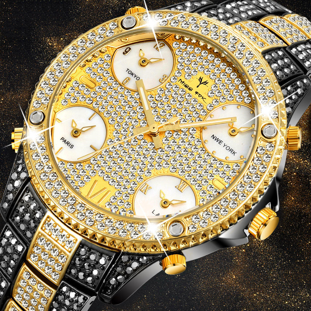 Luminous Waterproof Watch Steel Band Mens Watch Tyrant Gold Diamond Watch Image 4