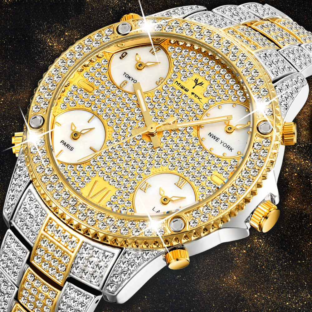 Luminous Waterproof Watch Steel Band Mens Watch Tyrant Gold Diamond Watch Image 6