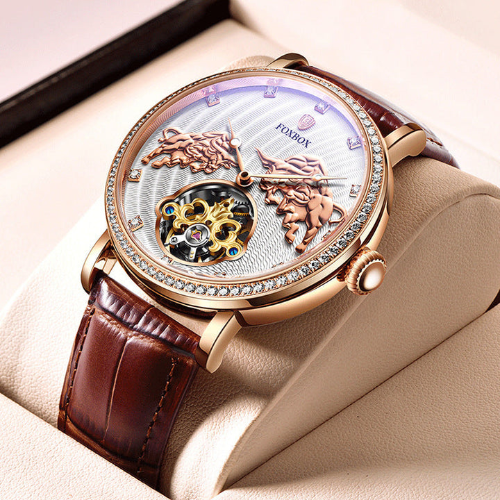 Mens Mechanical Watch Diamond Set Commemorative Waterproof Image 1