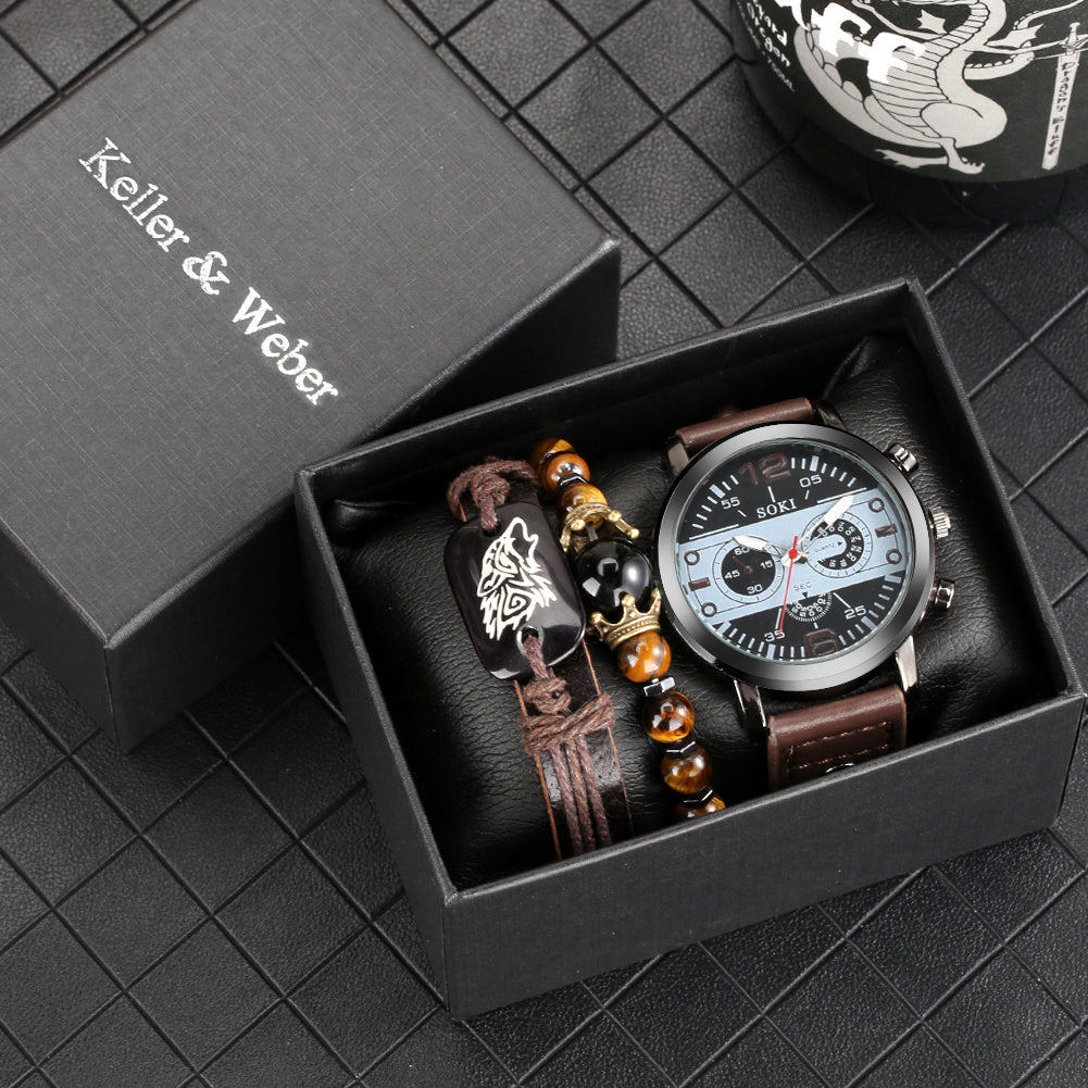 Suit Mens Quartz Watch Bracelet Gift Set Box Image 1