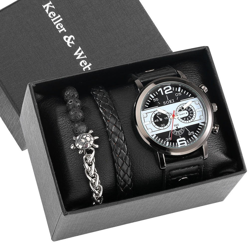 Suit Mens Quartz Watch Bracelet Gift Set Box Image 2