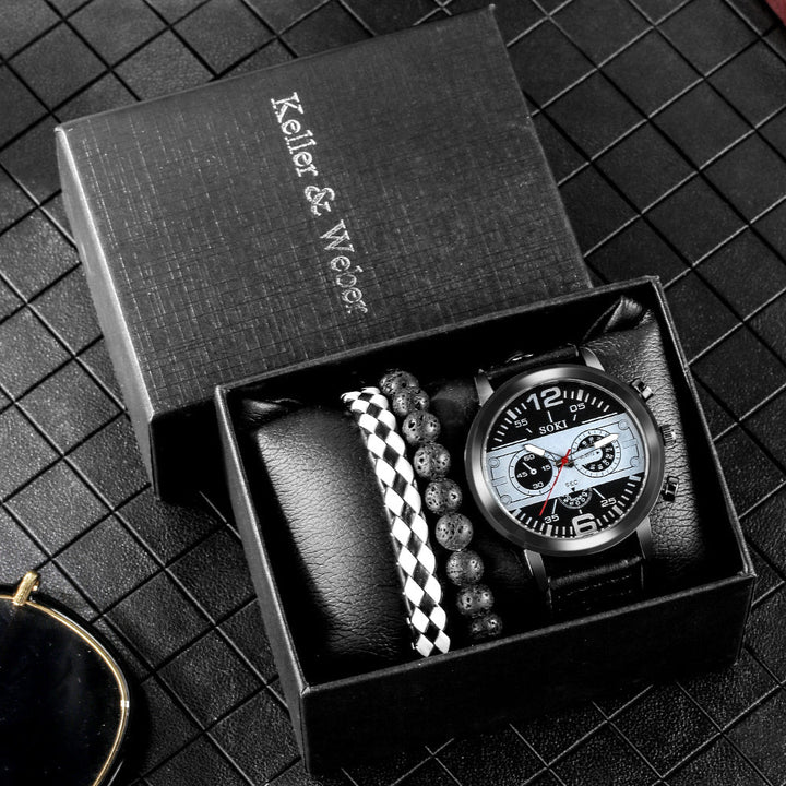 Suit Mens Quartz Watch Bracelet Gift Set Box Image 4