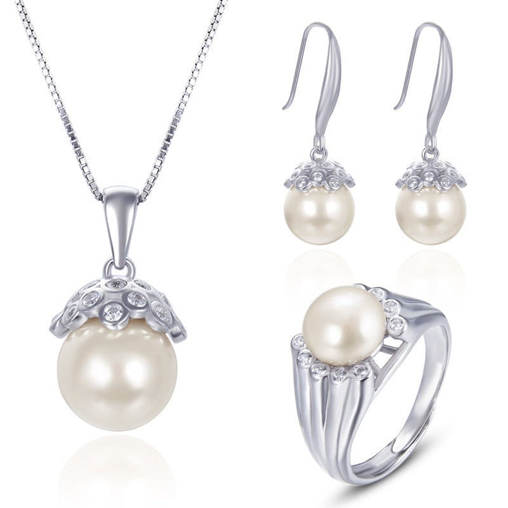 Pearl Jewelry Set S925 Silver Shell Beads Pendant Girls Fashion Zircon Earrings Freshwater Beads Ring Wholesale Image 1