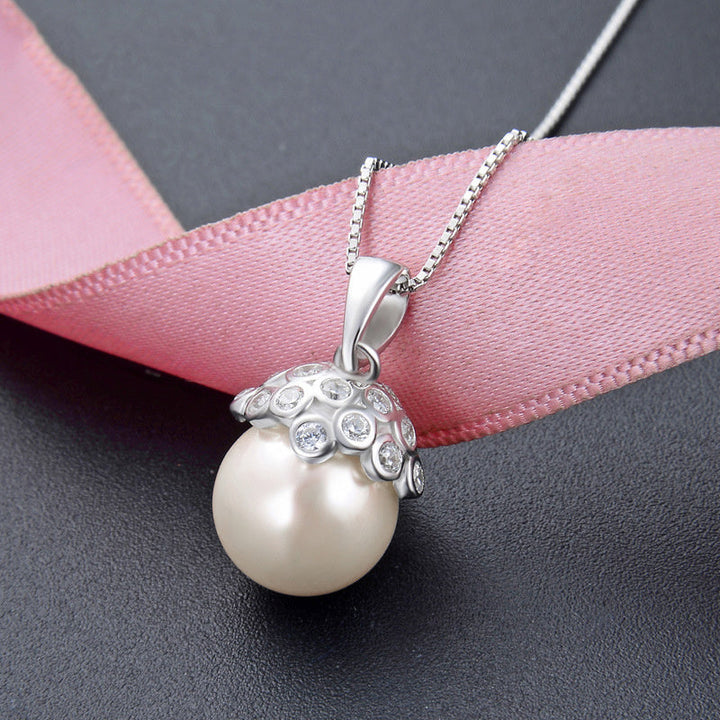 Pearl Jewelry Set S925 Silver Shell Beads Pendant Girls Fashion Zircon Earrings Freshwater Beads Ring Wholesale Image 3