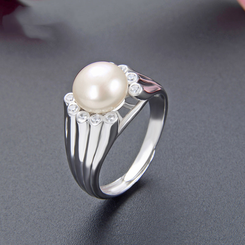 Pearl Jewelry Set S925 Silver Shell Beads Pendant Girls Fashion Zircon Earrings Freshwater Beads Ring Wholesale Image 4