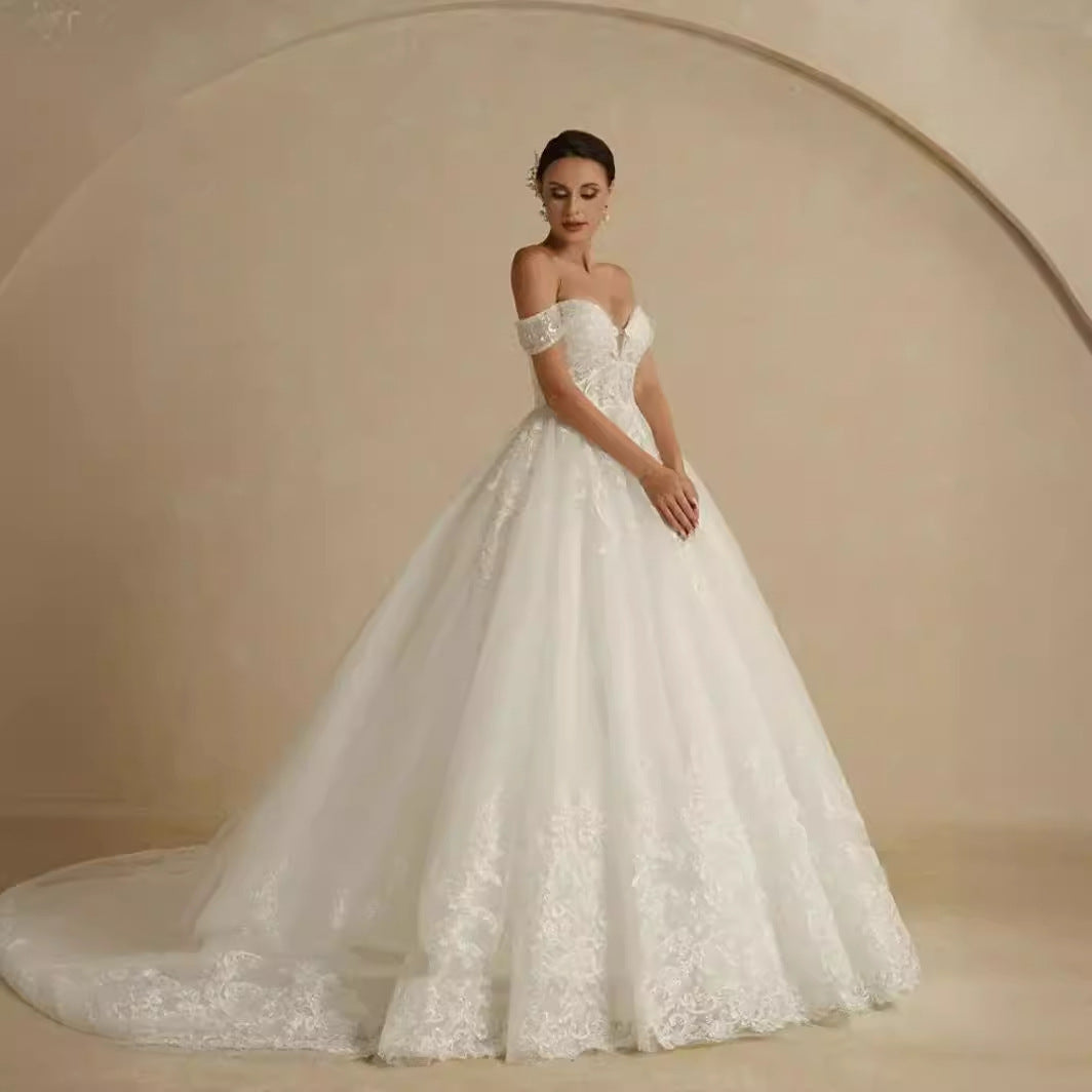 Off-shoulder Bridal Main Wedding Dress Elegant Court Style High-grade Luxury French Light Door Yarn Image 6