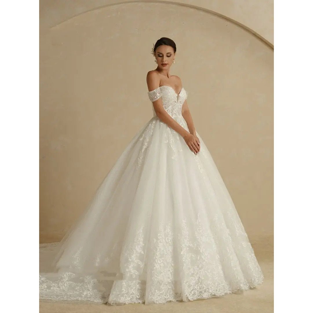 Off-shoulder Bridal Main Wedding Dress Elegant Court Style High-grade Luxury French Light Door Yarn Image 9