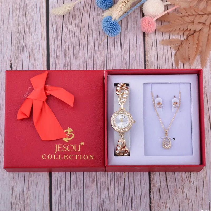 Quartz watch ear stud necklace three-piece set Image 2