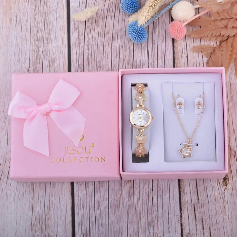 Quartz watch ear stud necklace three-piece set Image 3