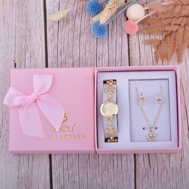 Quartz watch ear stud necklace three-piece set Image 4