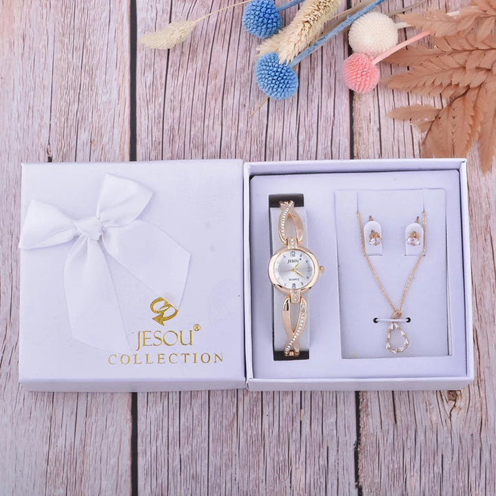 Quartz watch ear stud necklace three-piece set Image 4