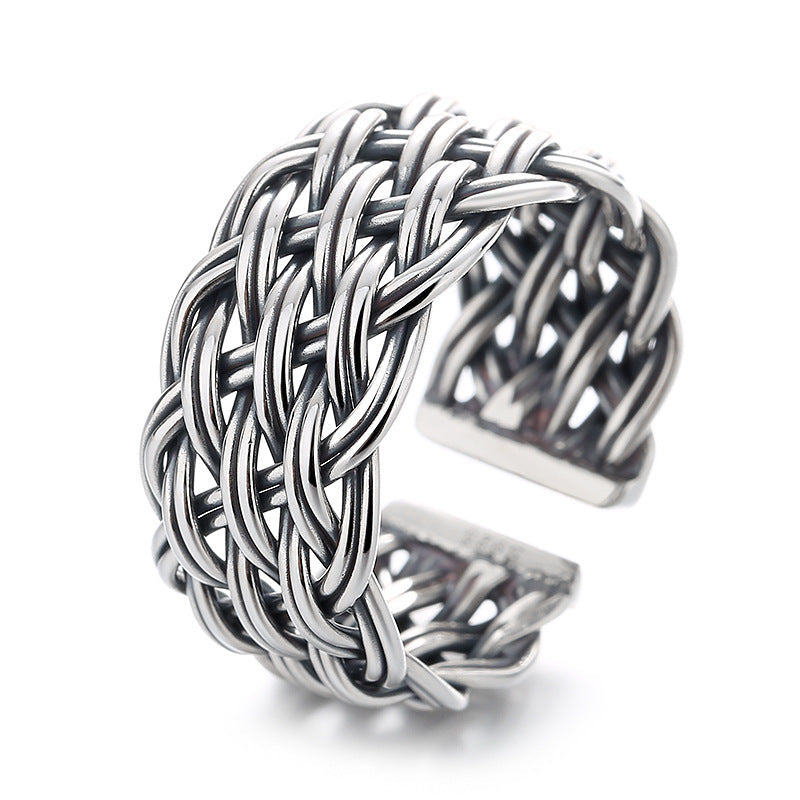 Sterling Silver Vintage Distressed Handmade Woven Twisted Ring Image 2