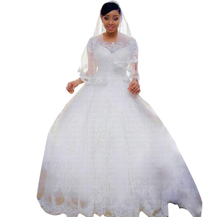 Trailing Wedding Dress White Lace Plus Size Short-sleeved Dress Image 2