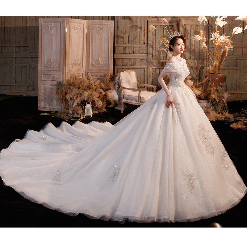 Wedding Dress Trailing Heavy Industry One-shoulder Bridal Temperament Female Forest Super Fairy Dream Starry Sky Skirt Image 2