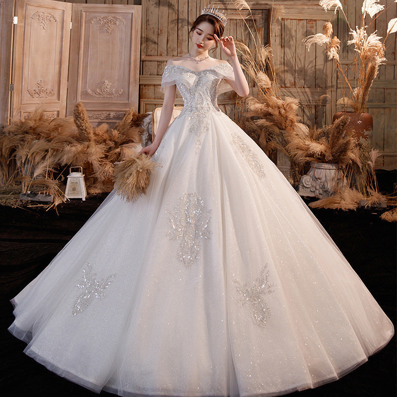 Wedding Dress Trailing Heavy Industry One-shoulder Bridal Temperament Female Forest Super Fairy Dream Starry Sky Skirt Image 3