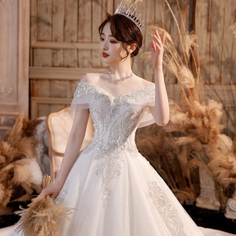 Wedding Dress Trailing Heavy Industry One-shoulder Bridal Temperament Female Forest Super Fairy Dream Starry Sky Skirt Image 7