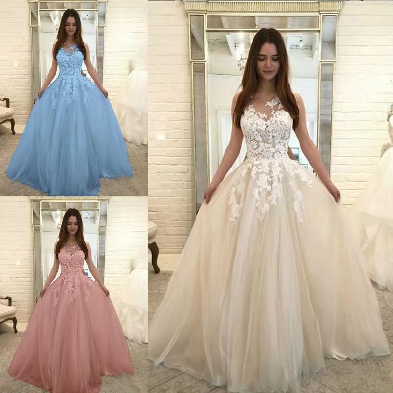 Women Wedding Dress Sleevless Flowers Lace Dress Image 1