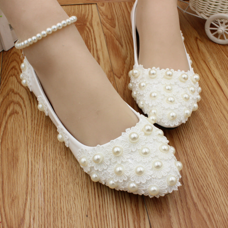 White Wedding Dress Flat Shoes Female Image 1