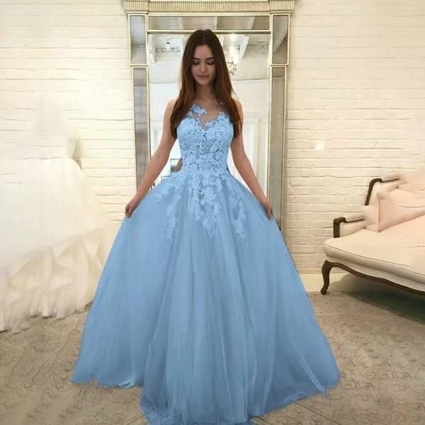 Women Wedding Dress Sleevless Flowers Lace Dress Image 3