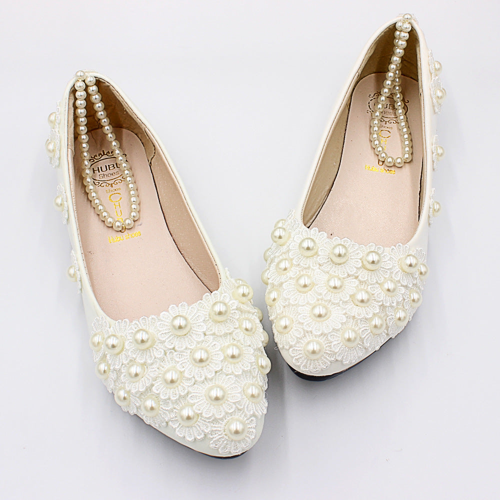 White Wedding Dress Flat Shoes Female Image 2