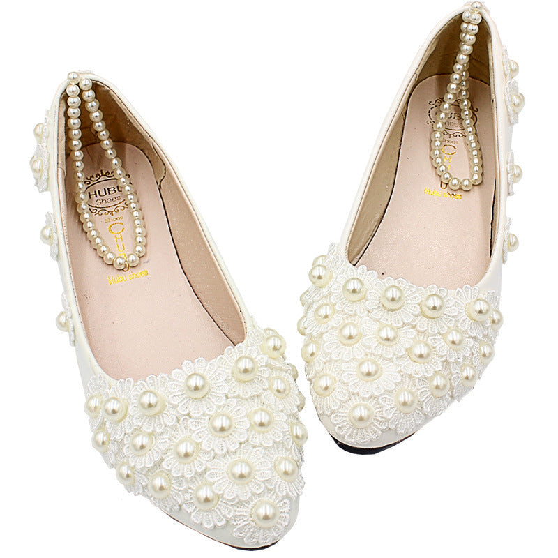 White Wedding Dress Flat Shoes Female Image 3