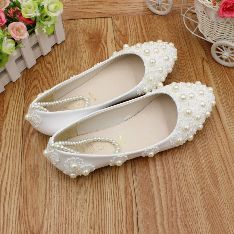 White Wedding Dress Flat Shoes Female Image 4