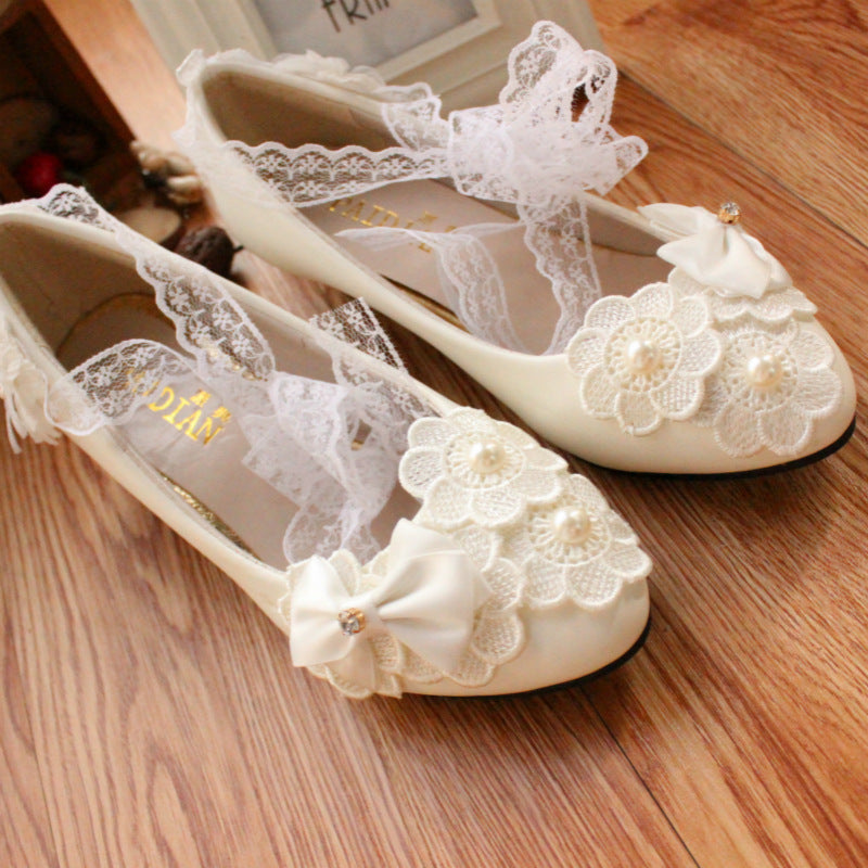 White Bow Ribbon Bridesmaid Wedding Dress Shoes Image 2