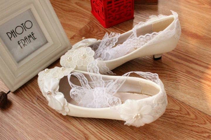 White Bow Ribbon Bridesmaid Wedding Dress Shoes Image 4