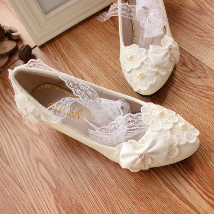 White Bow Ribbon Bridesmaid Wedding Dress Shoes Image 7