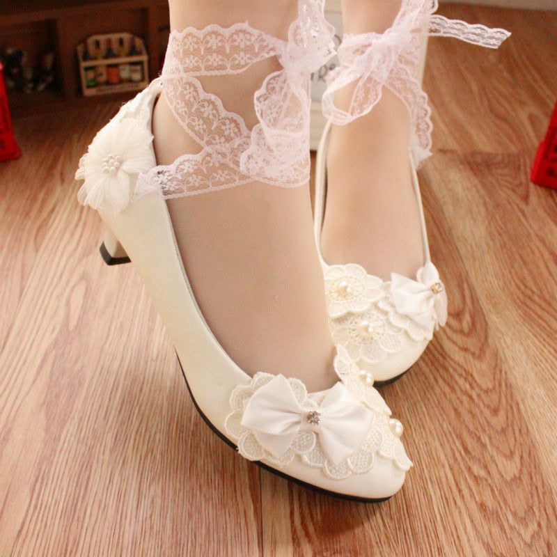 White Bow Ribbon Bridesmaid Wedding Dress Shoes Image 8