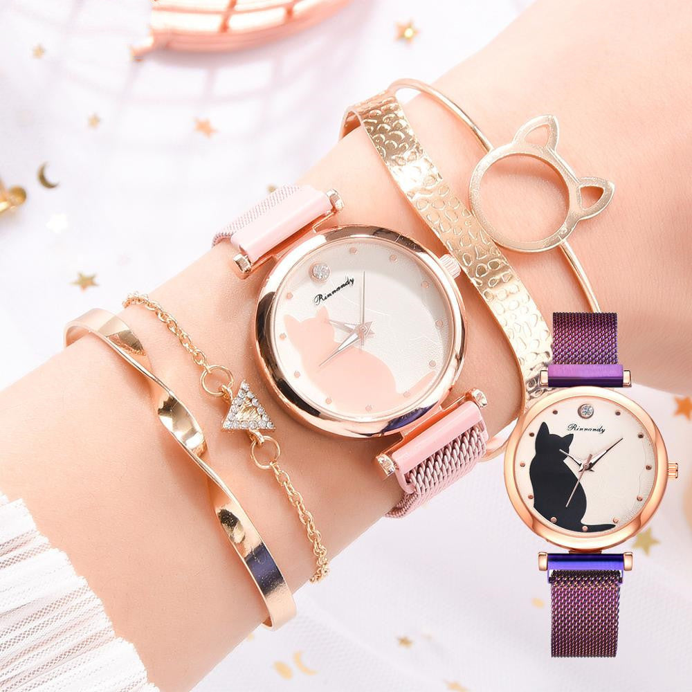 Womens cat watch bracelet set Image 1