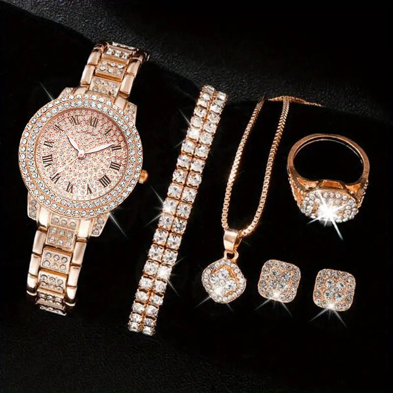 Womens Diamond Fashion Roman Quartz Watch Five-piece Set Image 1