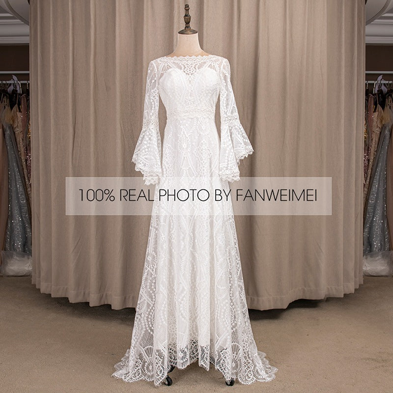 Womens Long-sleeved Wedding Dress Image 2