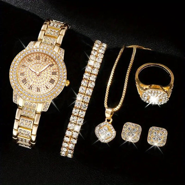 Womens Diamond Fashion Roman Quartz Watch Five-piece Set Image 6